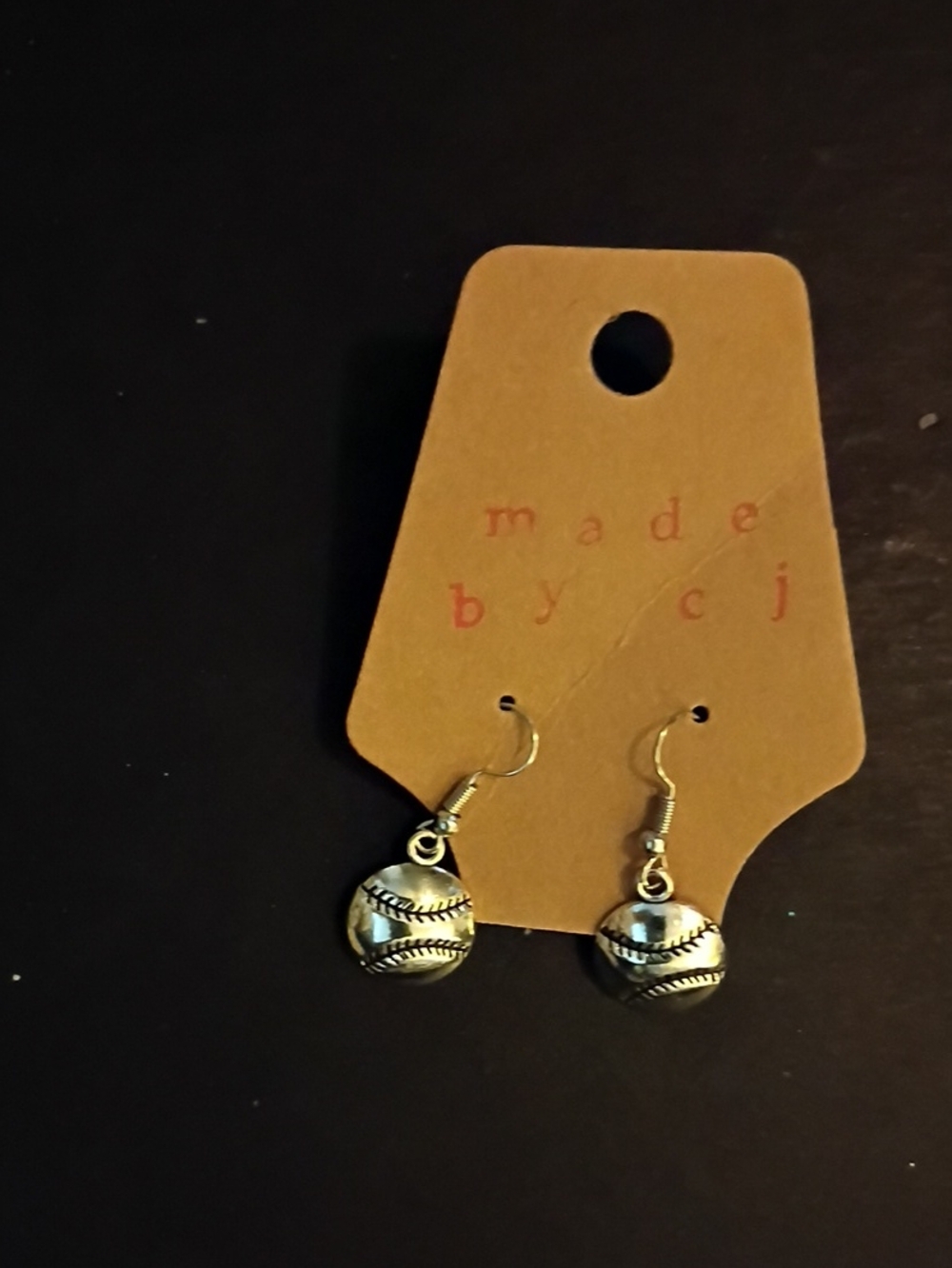 Hand Crafted Silver Baseball Charm Drop Earrings
